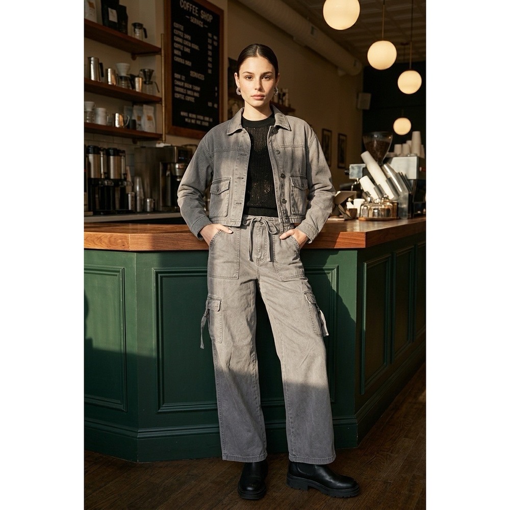 Tinseltown Grey Wide Leg Cargo Pants Women XL Utility Streetwear Multi Pocket